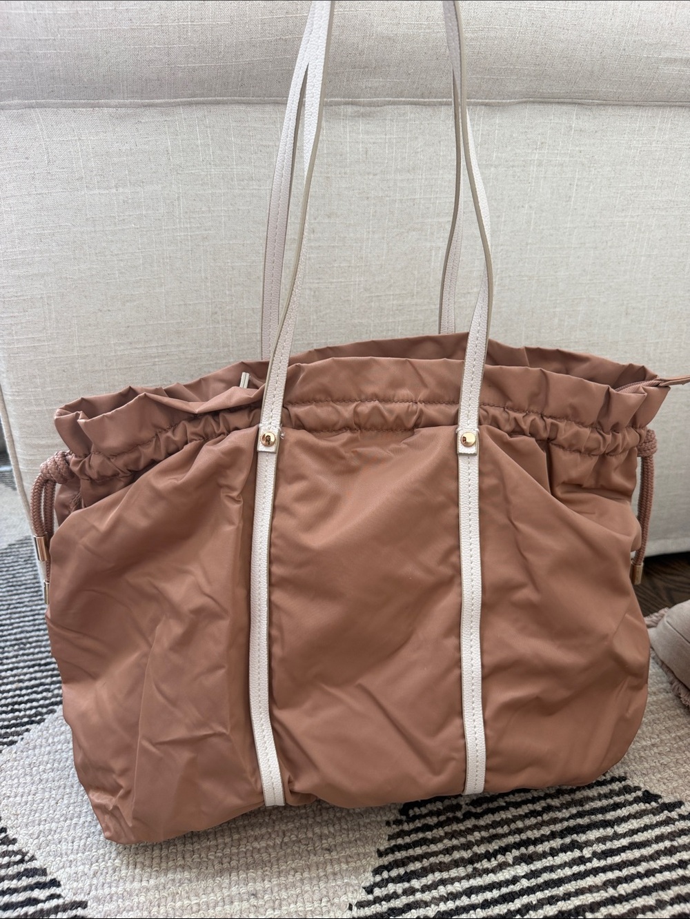 Like new H&M Mauve Drawstring Tote with Cream Straps — never used